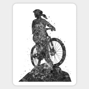 Mountain biker girl black and white Sticker